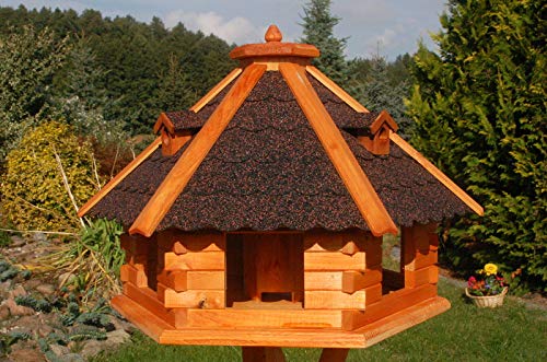 DEKO VERTRIEB BAYERN XXL Premium Vogelhaus ⌀70x45cm mit Solar/Ständer Futterhaus Vogelvilla, Farbe: Dunkel von DEKO VERTRIEB BAYERN