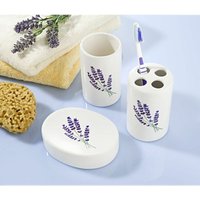 3 tlg. Badset mit Lavendel Motiv, Bad Zubehör Set, Seifenschale, Zahnputzbecher, Zahnbürstenhalter von DEKO