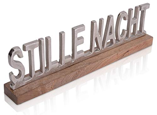 DEKO CHICCIE Schriftzug Stille Nacht Silber Auf Mango Holz - Aufsteller von DEKO