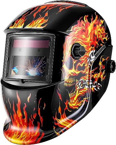 DEKO Schweißhelm solarbetriebene Automatik Schweißhelm mit einstellbaren Schatten Bereich 4/9-13 für Mig Tig Arc Welder Maske Schild flammenden Schädel Design von DEKO