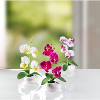 3 Orchideen im Keramik Topf, weiß / pink, 28 cm hoch, Kunstpflanzen, Kunstblumen Deko pflanzen von DEKO