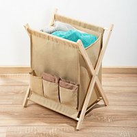 Wäschekorb Natur aus Holz & Baumwolle mit 3 extra Fächer, Wäschesammler von DEKO