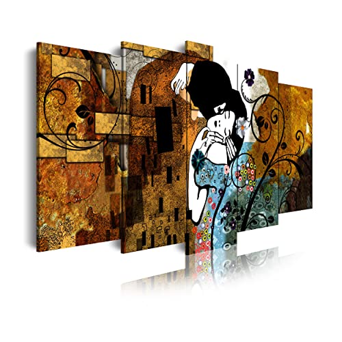 DekoArte 241 - Modernes Bild, digitalisierter Kunstdruck | Dekoratives Bild für den Salon oder das Schlafzimer | Abstrakter Stil Kunst Gustav Klimt Der Kuss | 5 Teile 150 x 80 cm von DekoArte