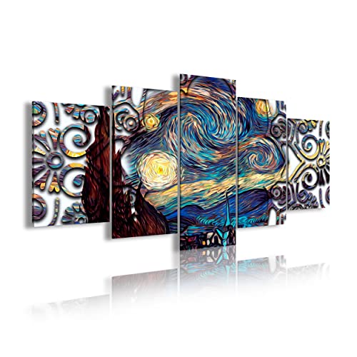 DekoArte 435 - Modernes Bild, digitalisierter Kunstdruck | Dekoratives Bild für den Salon oder das Schlafzimer |Abstrakter Stil Kunst Van Gogh Sternennacht | 5 Teile 200 x 100 cm XXL von DekoArte
