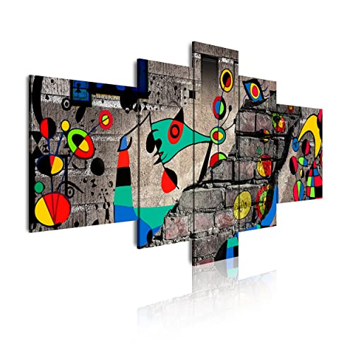 DekoArte 445 - Modernes Bild, digitalisierter Kunstdruck | Dekoratives Bild für den Salon oder das Schlafzimer | Moderner abstrakter Stil Kunst Miró Farben Rot | 5 Teile 180 x 85 cm XXL von DekoArte