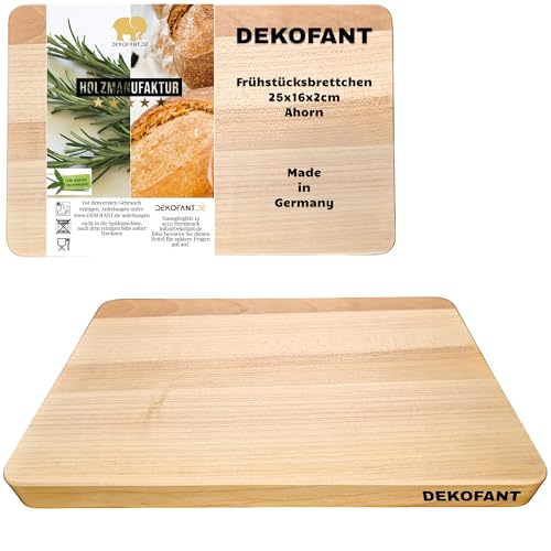 DEKOFANT Frühstücksbrettchen Holz Ahorn 25 x 16 x 2 cm I angenehm Dick I aus Regionalem Holz I Natur belassen I praktisches Vesperbrett geölt eckig von DEKOFANT