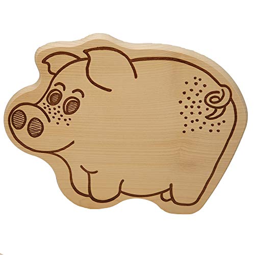DEKOFANT Frühstücksbrettchen Kinder Holz Brett Motiv Schweinchen Ferkel Frühstücksbrett Kinder Schwein ca 26x21x1,5cm von DEKOFANT