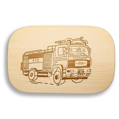 DEKOFANT Frühstücksbrettchen Kinder groß Motiv Feuerwehr Auto 25x16x1,5cm eckig Ahorn von DEKOFANT