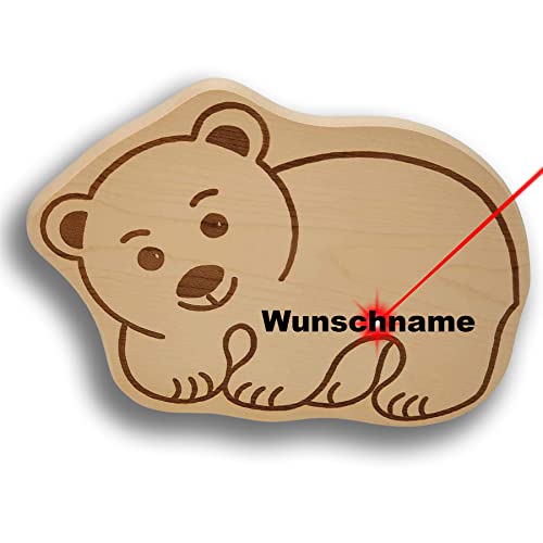 DEKOFANT Frühstücksbrettchen Kinder mit Gravur personalisiert Holz Brett Motiv Eisbär Pandabär Frühstücksbrett Kinder ca 26x19x1,5cm von DEKOFANT