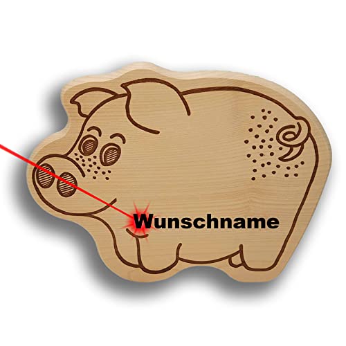 DEKOFANT Frühstücksbrettchen Kinder mit Gravur personalisiert Holz Brett Motiv Glücks Schwein Frühstücksbrett Kinder ca 26x22x1,5cm von DEKOFANT