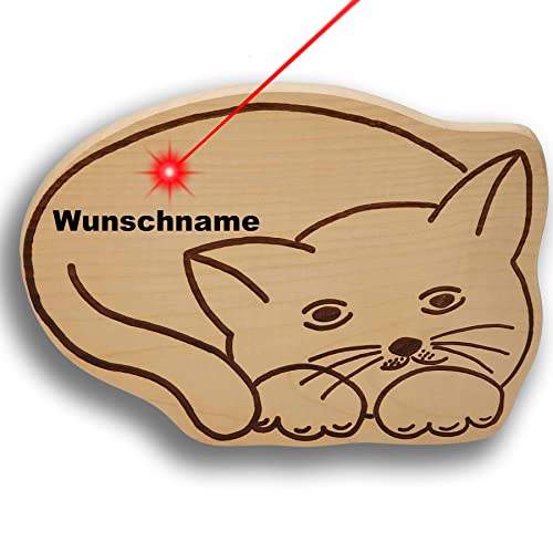 DEKOFANT Frühstücksbrettchen Kinder mit Gravur personalisiert Holz Brett Motiv Katze liegend Frühstücksbrett Kinder ca 29x21x1,5cm von DEKOFANT