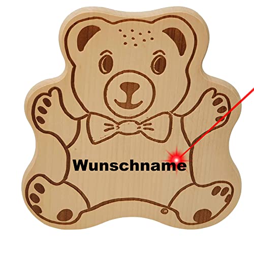 DEKOFANT Frühstücksbrettchen Kinder mit Gravur personalisiert Holz Brett Motiv Teddy Bär Frühstücksbrett Kinder ca 25x24x1,5cm von DEKOFANT