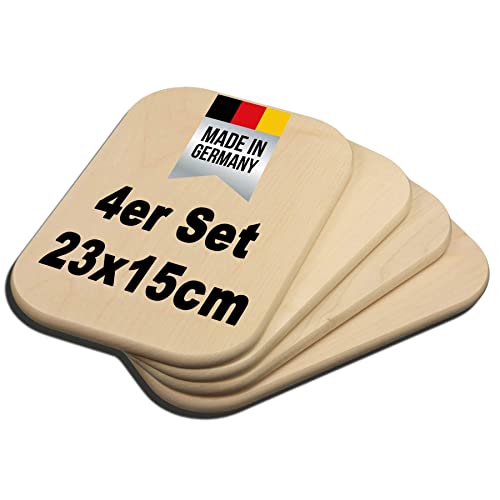 DEKOFANT Holzbrettchen 4 Set 23x15x1cm Frühstücksbrettchen Holz abgerundet Ahorn unbeschriftet natur von DEKOFANT