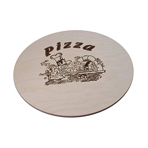 DEKOFANT Pizzabrett Holz Ø 30 cm Pizzateller klein Servierbrett mit Kult Pizza Logo von DEKOFANT