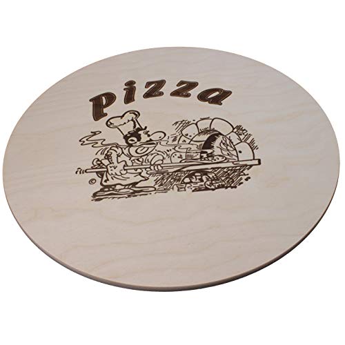 DEKOFANT Pizzabrett Holz Ø 40 cm Pizzateller groß mit Kult Pizza Logo von DEKOFANT