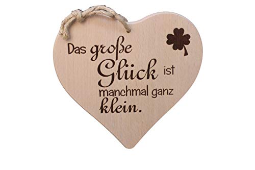 DEKOFANT Schilder mit Sprüchen Holz Herz 24 x 24 cm „ Das große Glück ist manchmal ganz klein „ Geschenk mit Spruch von DEKOFANT