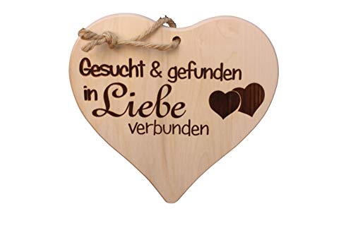 DEKOFANT Schilder mit Sprüchen Holz Herz 24 x 24 cm „ Gesucht & gefunden in Liebe verbunden „ Geschenk mit Spruch von DEKOFANT
