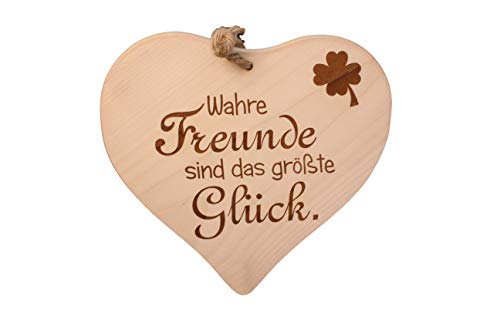 DEKOFANT Schilder mit Sprüchen Holz Herz 24 x 24 cm „ Wahre Freunde sind das größte Glück „ Geschenk mit Spruch von DEKOFANT