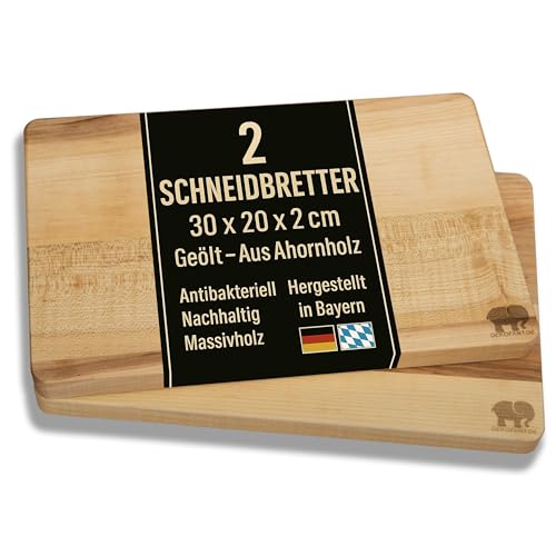 DEKOFANT Schneidebrett Holz Ahorn 2 Stück 30 x 20 x 2 cm I aus Heimischen Holz I praktisches Schneidbrett Servierbrett Holzbrett Küchenbrett Frühstücksbrettchen geölt eckig (2) von DEKOFANT