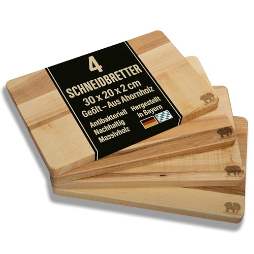 DEKOFANT Schneidebrett Holz Ahorn 4 Stück 30 x 20 x 2 cm I aus Heimischen Holz I praktisches Schneidbrett Servierbrett Holzbrett Küchenbrett Frühstücksbrettchen geölt eckig (4) von DEKOFANT