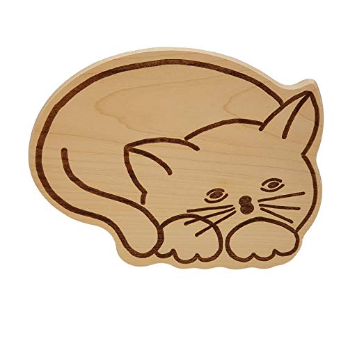 DEKOFANT Frühstücksbrettchen Kinder Holz Brett Motiv Katze schlafend Frühstücksbrett Kinder ca 17x21x1cm von DEKOFANT