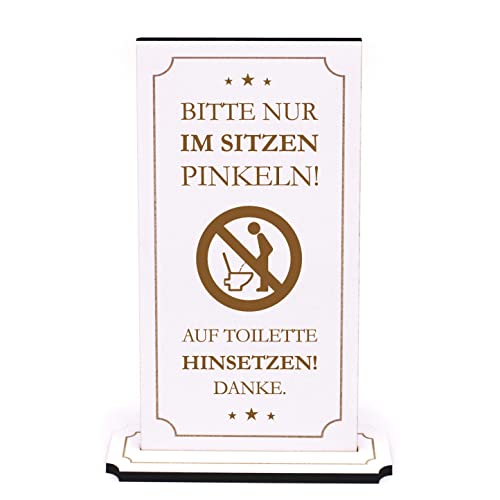 Aufsteller Schild Toilette WC - Bitte nur im Sitzen Pinkeln, Auf Toilette Hinsetzen - Toilettenschild Badezimmer Dekoration 10 x 20 cm von DEKOLANDO