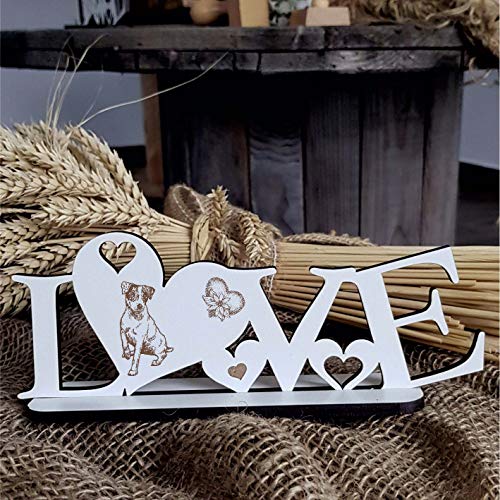 Deko Aufsteller LOVE mit Herzen und Hunde Motiv « JACK RUSSELL TERRIER » Größe ca. 20 x 8 cm - Dekoration Schild Home Accessoires - Liebe Herz Hund Hunderasse von DEKOLANDO