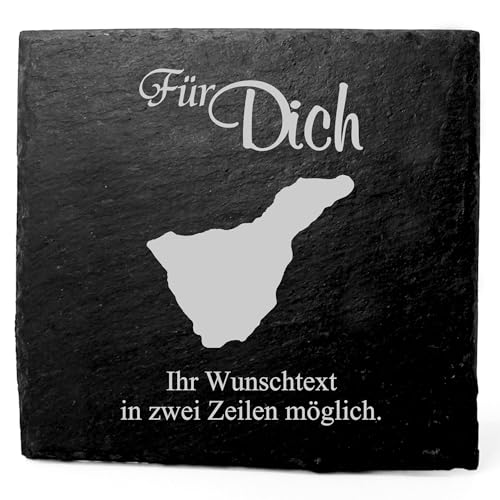 Deko Schiefer Untersetzer personalisiert Insel Teneriffa - Für Dich - 11x11cm Schwarz Bierdeckel Tischdeko Bieruntersetzer Weinuntersetzer von DEKOLANDO
