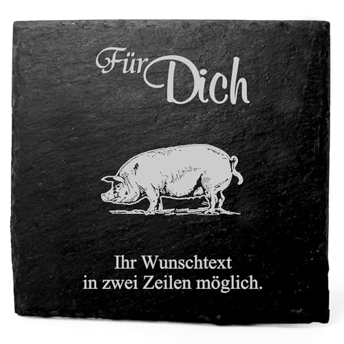 Deko Schiefer Untersetzer personalisiert Schwein - Für Dich - 11x11cm Schwarz Bierdeckel Tischdeko Bieruntersetzer Weinuntersetzer von DEKOLANDO
