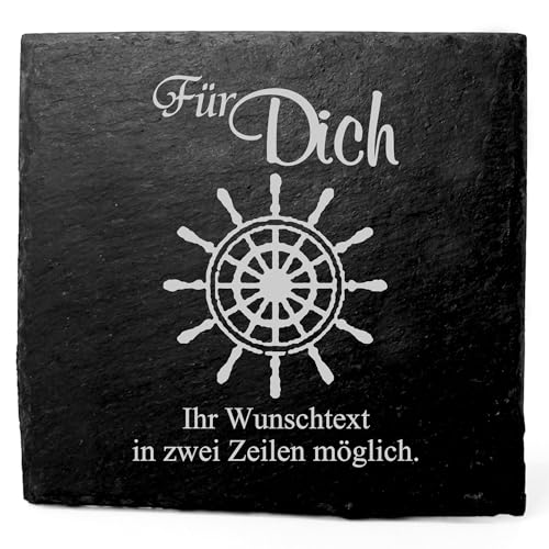 Deko Schiefer Untersetzer personalisiert Steuerrad - Für Dich - 11x11cm Schwarz Bierdeckel Tischdeko Bieruntersetzer Weinuntersetzer von DEKOLANDO
