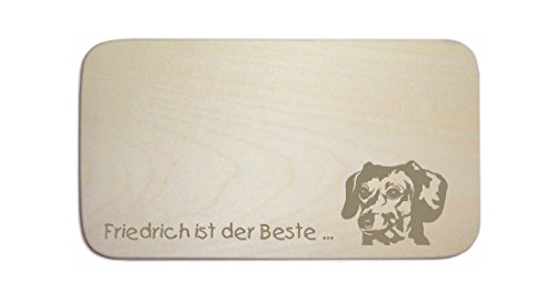 Frühstücksbrettchen « Dackel 02 » mit persönlicher Wunschgravur - Brett Frühstücksbrett Frühstück Schneidebrett - Hund Teckel Dachshund von DEKOLANDO