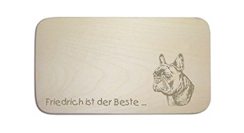 Frühstücksbrettchen « FRENCH BULLDOG » Schneidebrett mit persönlicher Wunschgravur - Französische Bulldogge - Frühstück Brotbrett von DEKOLANDO