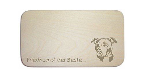Frühstücksbrettchen « PITBULL TERRIER » mit persönlicher Wunschgravur - Brett Frühstücksbrett Frühstück Schneidebrett - Hund American Pit Bull von DEKOLANDO