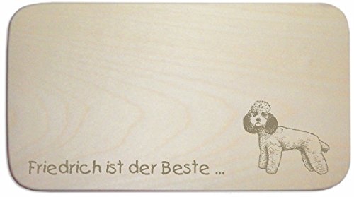 Frühstücksbrettchen « Pudel 01 » mit persönlicher Wunschgravur - Brett Frühstücksbrett Frühstück Schneidebrett - Hund von DEKOLANDO