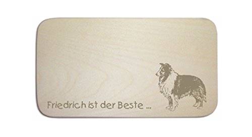 Frühstücksbrettchen « SHELTIE - SHETLAND SHEEPDOG » mit persönlicher Wunschgravur - Brett Frühstücksbrett Frühstück Schneidebrett - Hunde von DEKOLANDO