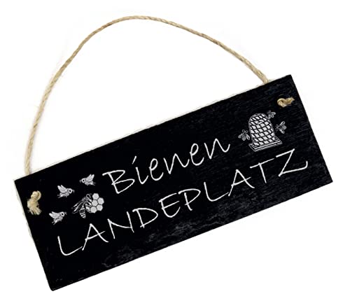 Honigbienen Imker Schild Schiefer graviert - Bienen Landeplatz - Bienenvolk Türschild Bienenkorb 22 x 8 cm von DEKOLANDO