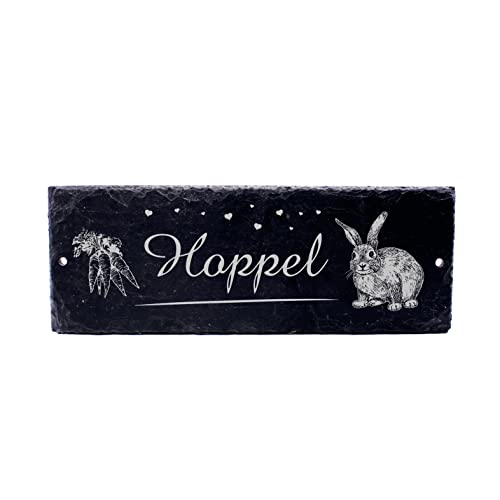 Kaninchen Hase Hasenstall Schild Namensschild Schiefer Gravur mit Personalisierung Namen Stalltafel 22 x 8 cm von DEKOLANDO