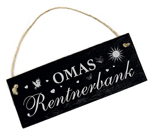 Omas Rentnerbank Schild Schiefer Gravur - Oma - Dekoschild Rente Gartenbank Rentner 22 x 8 cm von dekolando