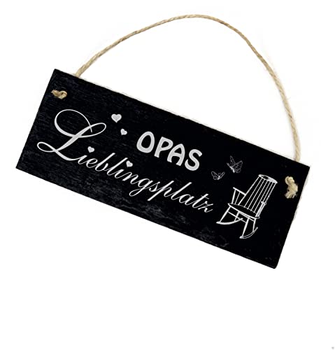 Opas Lieblingsplatz Schild Schiefer Gravur - Opa - Türschild Dekoschild Schaukelstuhl Wanddeko 22 x 8 cm von dekolando