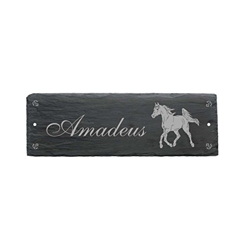 Pferd Araber Schild Schiefer Stalltafel mit Wunschname Schiefertafel Türschild 22x8cm | Dekolando von DEKOLANDO