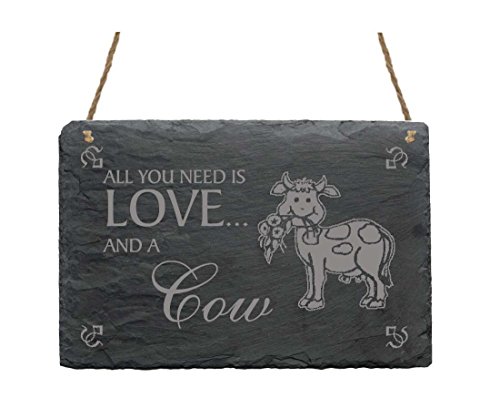 SCHIEFERTAFEL All you need is LOVE and a COW - Schild mit KUH Motiv - ca. 22 x 16 cm von DEKOLANDO