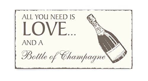 SCHILD Dekoschild « All you need is LOVE and a BOTTLE OF CHAMPAGNE » Vintage Holzschild Türschild Bar Gastronomie Restaurant von DEKOLANDO