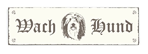 SCHILD Dekoschild « WACH HUND - BEARDED COLLIE » Shabby Vintage Holzschild Türschild Dekoration Warnschild Hinweisschild von DEKOLANDO