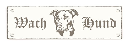 SCHILD Dekoschild « WACH HUND - PITBULL KOPF » Shabby Vintage Holzschild Türschild Dekoration Warnschild Pit Bull von DEKOLANDO