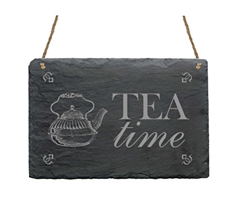 Schieferplatte Schild « TEA TIME » mit MOTIV Teatime Haushalt Dekoschild Restaurant England Tee Teekanne von DEKOLANDO