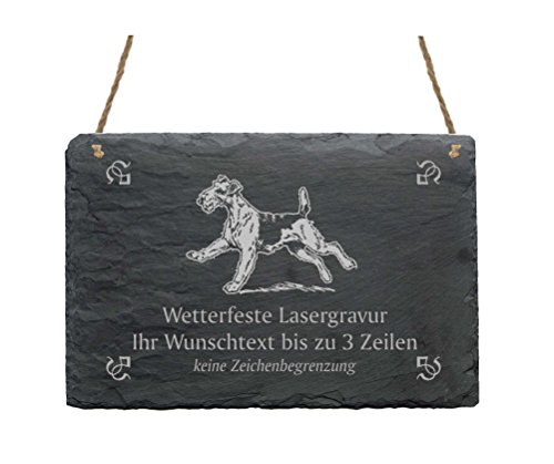 Schiefertafel « AIREDALE TERRIER » IHR TEXT + MOTIV2-22 x 16 cm - Schild mit Hund Bingley Terrier von DEKOLANDO