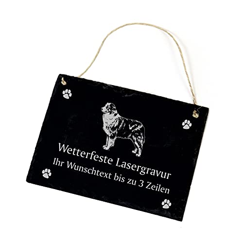 Australian Shepherd Schild Schiefer graviert mit Wunschtext bis 3 Zeilen - Hunde Schiefertafel 22x16cm | Dekolando von DEKOLANDO