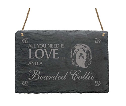 Schiefertafel « All You Need is LOVE and a BEARDED COLLIE » Schild mit Hunde Motiv - Türschild Dekoration Dekoschild Geschenk Schiefertafel « All You Need is LOVE and a BEARDED COLLIE » Schild mit Hunde Motiv - Türschild Dekoration Dekoschild Geschenk von DEKOLANDO