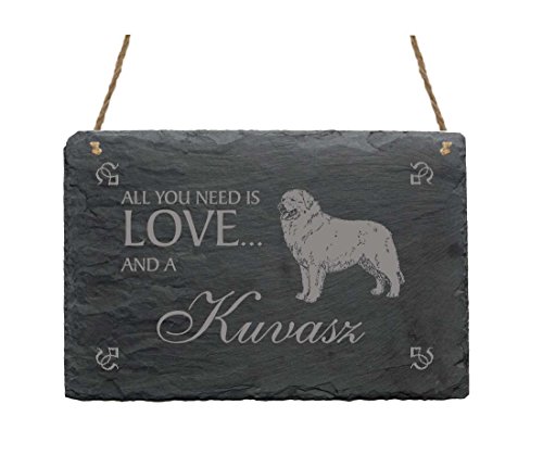 Schiefertafel « All You Need is LOVE and a KUVASZ » Kuvazs - Schild mit MOTIV - Hund Haustier Dekoration Dekoschild von DEKOLANDO
