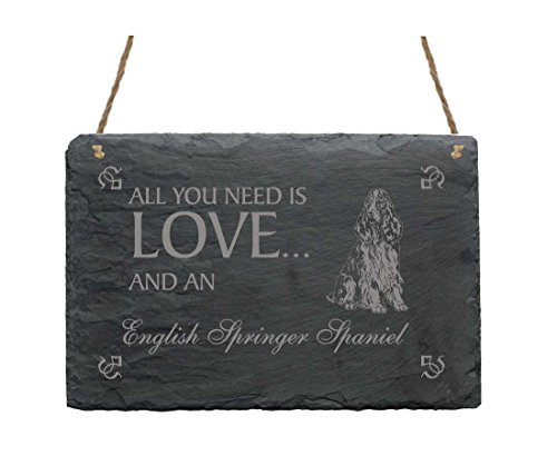 Schiefertafel « All You Need is LOVE and an ENGLISH SPRINGER SPANIEL » Schild mit Hunde Motiv - Dekoration Dekoschild Türschild Schiefertafel « All You Need is LOVE and an ENGLISH SPRINGER SPANIEL » Schild mit Hunde Motiv - Dekoration Dekoschild Türschild von DEKOLANDO
